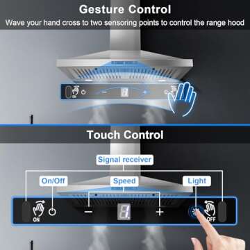 Zomagas Wall Mount Range Hood 30 inch, Ducted/Ductless Range Hood with Gesture Sensing & Touch Control, Kitchen Hood 30 inch 450CFM, Vent Hood w/Stainless Steel Baffle Filters, 3 Speed Fan