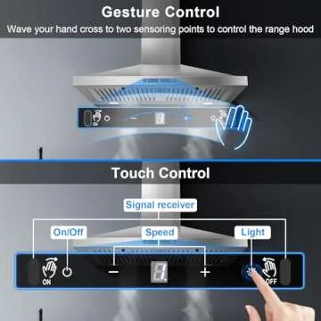 Zomagas Wall Mount Range Hood 30 inch, Ducted/Ductless Range Hood with Gesture Sensing & Touch Control, Kitchen Hood 30 inch 450CFM, Vent Hood w/Stainless Steel Baffle Filters, 3 Speed Fan