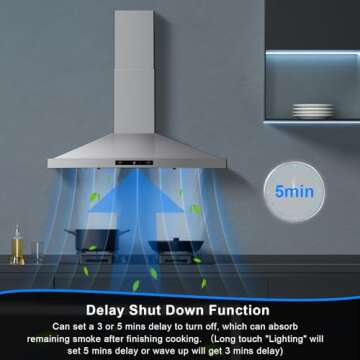 Zomagas Wall Mount Range Hood 30 inch, Ducted/Ductless Range Hood with Gesture Sensing & Touch Control, Kitchen Hood 30 inch 450CFM, Vent Hood w/Stainless Steel Baffle Filters, 3 Speed Fan