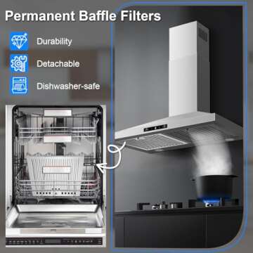 Zomagas Wall Mount Range Hood 30 inch, Ducted/Ductless Range Hood with Gesture Sensing & Touch Control, Kitchen Hood 30 inch 450CFM, Vent Hood w/Stainless Steel Baffle Filters, 3 Speed Fan