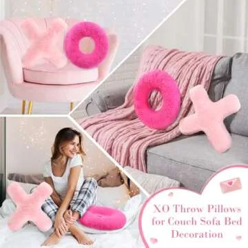 Muglunar Galentines Day Decorations, XO Pillows Valentines XO Shaped Pillows Cute Throw Pillows Hot Pink Pillows for Girly Friends Living/Dining Room Gift Valentines Day Decor
