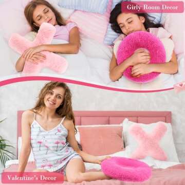 Muglunar Galentines Day Decorations, XO Pillows Valentines XO Shaped Pillows Cute Throw Pillows Hot Pink Pillows for Girly Friends Living/Dining Room Gift Valentines Day Decor