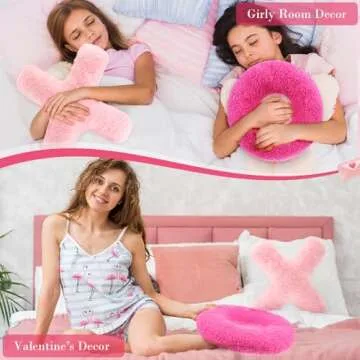 Muglunar Galentines Day Decorations, XO Pillows Valentines XO Shaped Pillows Cute Throw Pillows Hot Pink Pillows for Girly Friends Living/Dining Room Gift Valentines Day Decor