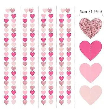 Hot-Pink Rose-Gold Party Decorations Heart-Garland - 52ft Wedding Bridal Shower Hanging Decoration S...