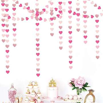 Hot-Pink Rose-Gold Party Decorations Heart-Garland - 52ft Wedding Bridal Shower Hanging Decoration Streamers Banner,Baby Girl Birthday Bachelorette Engagement Mohters Decor Panduola