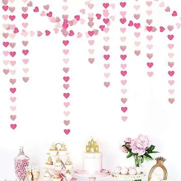 Hot-Pink Rose-Gold Party Decorations Heart-Garland - 52ft Wedding Bridal Shower Hanging Decoration Streamers Banner,Baby Girl Birthday Bachelorette Engagement Mohters Decor Panduola