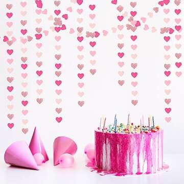 Hot-Pink Rose-Gold Party Decorations Heart-Garland - 52ft Wedding Bridal Shower Hanging Decoration Streamers Banner,Baby Girl Birthday Bachelorette Engagement Mohters Decor Panduola