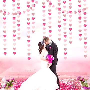 Hot-Pink Rose-Gold Party Decorations Heart-Garland - 52ft Wedding Bridal Shower Hanging Decoration Streamers Banner,Baby Girl Birthday Bachelorette Engagement Mohters Decor Panduola