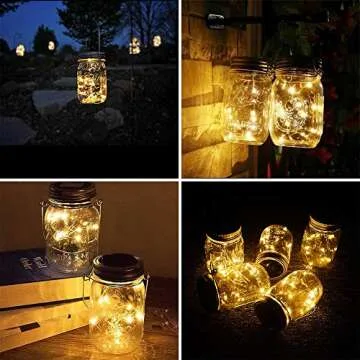 Solar Mason Jar Lights [Updated], 8 Pack 20 LED Waterproof Fairy Firefly Jar Lids String Lights with Hangers(NO JARS), Patio Yard Garden Wedding Decoration - Warm White