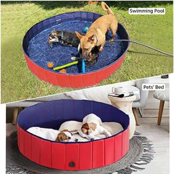 Yaheetech Dog Pet Bath Pool Foldable Hard Plastic Doggie Duck Swimming Pool Collapsible PVC Outdoor Bathing Tub Dog Pools for Large Small Dogs-47 x 11.8 inch,L,Red
