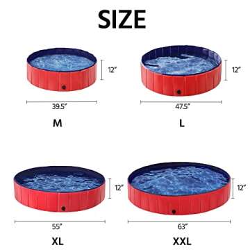 Yaheetech Dog Pet Bath Pool Foldable Hard Plastic Doggie Duck Swimming Pool Collapsible PVC Outdoor Bathing Tub Dog Pools for Large Small Dogs-47 x 11.8 inch,L,Red