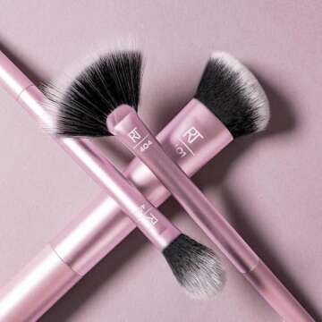 Real Techniques Cruelty Free Sculpting Set, Includes Fan or Setting Brush & Brush Cup, Synthetic Bristles, Pink, 4 Piece