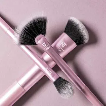 Real Techniques Cruelty Free Sculpting Set, Includes Fan or Setting Brush & Brush Cup, Synthetic Bristles, Pink, 4 Piece