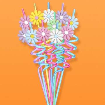 24 Pcs Plastic Flower Straws Groovy Daisy Flower Straws Reusable Straws Bulk Daisy Party Favors Flower Birthday Decorations for Summer Birthday Party, Multicolored (Lovely Color)