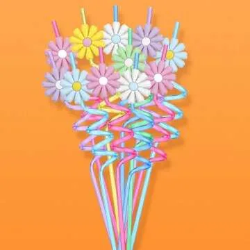 24 Pcs Plastic Flower Straws Groovy Daisy Flower Straws Reusable Straws Bulk Daisy Party Favors Flower Birthday Decorations for Summer Birthday Party, Multicolored (Lovely Color)