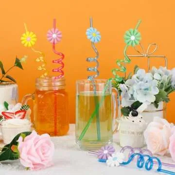 24 Pcs Plastic Flower Straws Groovy Daisy Flower Straws Reusable Straws Bulk Daisy Party Favors Flower Birthday Decorations for Summer Birthday Party, Multicolored (Lovely Color)