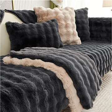 EFELIM Sherpa Fleece Couch Cover, Faux Fur Sofa Cover for L Shape Sectional Sofa Slipcover 1 2 3 Cushion Couch Cover Fluffy Furniture Protector (White,1pc/43"x63")