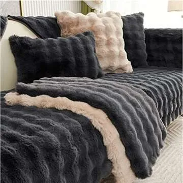 EFELIM Sherpa Fleece Couch Cover, Faux Fur Sofa Cover for L Shape Sectional Sofa Slipcover 1 2 3 Cushion Couch Cover Fluffy Furniture Protector (White,1pc/43"x63")