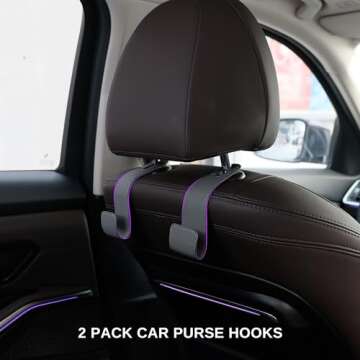 IRROMI Purse Holder for Car, 2 PACK Upgraded Car Seat Hooks for Hanging Purse and Bag, Leather Headr...
