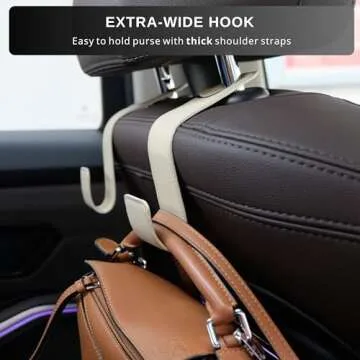 IRROMI Purse Holder for Car, 2 PACK Upgraded Car Seat Hooks for Hanging Purse and Bag, Leather Headrest Hooks for Car Back Seat, Car Organization Accessories (Beige)