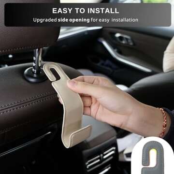 IRROMI Purse Holder for Car, 2 PACK Upgraded Car Seat Hooks for Hanging Purse and Bag, Leather Headrest Hooks for Car Back Seat, Car Organization Accessories (Beige)