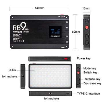 Weeylite RB9 Portable RGB Video LED Light with App Control,Rechargable 2500K-8500K 360°Full Color 29 Lighting Effects Fill Light Panel with Stand for Video Shooting,TikTok,Portrait,YouTube