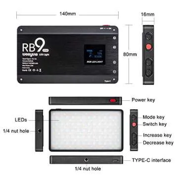 Weeylite RB9 Portable RGB Video LED Light with App Control,Rechargable 2500K-8500K 360°Full Color 29 Lighting Effects Fill Light Panel with Stand for Video Shooting,TikTok,Portrait,YouTube