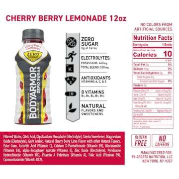 BODYARMOR ZERO Sugar Cherry Berry Lemonade, Sugar Free Sports Drink - Low-Calorie Hydration - Natura...