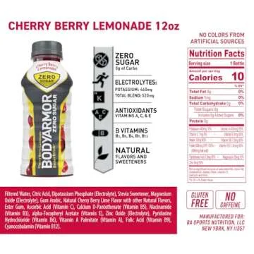 BODYARMOR ZERO Sugar Cherry Berry Lemonade, Sugar Free Sports Drink - Low-Calorie Hydration - Natura...