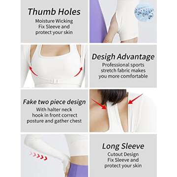 Gihuo Long Sleeve Crop Top Workout Women Athletic Yoga Running Cropped Tops Slim Fit Sport Gym Shirts White