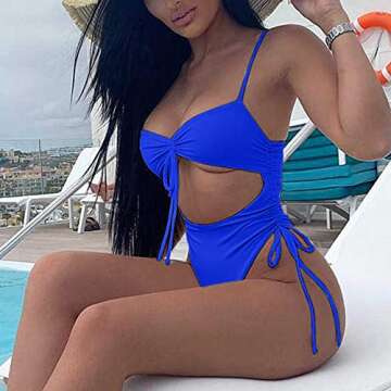 ioiom Women's One Piece Swimsuits Tummy Control Swimwear Slimming Monokini Bathing Suits Navy Blue M