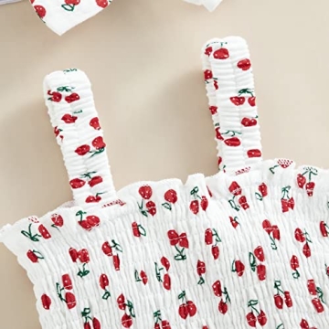 BULINGNA Baby Girl Sleeveless Fruit Print Romper with Headband