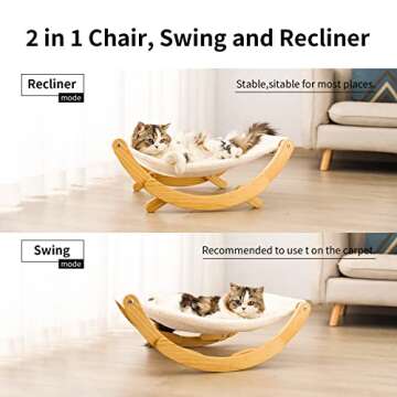 FUKUMARU Cat Hammock, New Moon Cat Swing Chair, Elevated Cat Bed for Indoor Cats, Cat Furniture Gift for Cat or Small Dog, Upgrade White