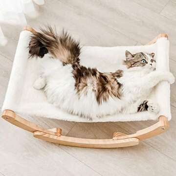 FUKUMARU Cat Hammock, New Moon Cat Swing Chair, Elevated Cat Bed for Indoor Cats, Cat Furniture Gift for Cat or Small Dog, Upgrade White