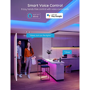 Govee Smart WiFi LED Strip Lights, 50ft RGB Led Strip Lighting Work with Alexa and Google Assistant, Color Changing Light Strip, Music Sync, LED Lights for Bedroom, Party, New Year, Easy to Install