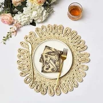 IcosaMro Boho Round Woven Placemats Set of 6