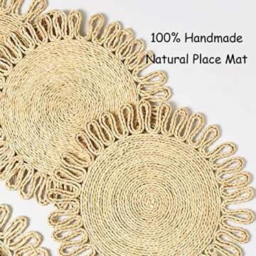 IcosaMro Round Woven Placemats for Small Dining Table Set of 6, 11 Inch Boho Natural Rustic Rattan Charger Plates Wicker Placemats for Holiday Christmas Kitchen Table Mat, Beige