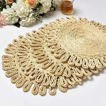 IcosaMro Boho Round Woven Placemats Set of 6