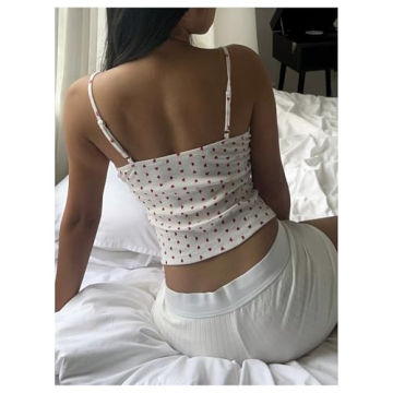 SOLY HUX Women's Lace Trim Heart Print Cami Crop Top
