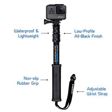 SANDMARC Pole - Compact Edition: 10-25" Waterproof Pole (Selfie Stick) Compatible with GoPro Hero 13, 12, 11, 10, 9, 8, Max, 7, 6, 5, 4, Session, 3+, 3, 2, HD & Osmo Action