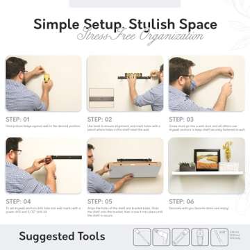 InPlace Wall Mount Slim Shelf with Hidden Brackets - Easy to Install & Remove, Floating Shelves for Wall - MDF Shelf for Living Room, Closet, Bedroom & Kitchen - 8"D x 48"W x 1.5"H - White - 9603006E