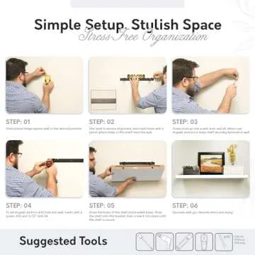 InPlace Wall Mount Slim Shelf with Hidden Brackets - Easy to Install & Remove, Floating Shelves for Wall - MDF Shelf for Living Room, Closet, Bedroom & Kitchen - 8"D x 48"W x 1.5"H - White - 9603006E