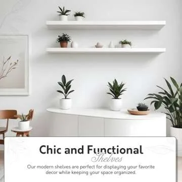 InPlace Wall Mount Slim Shelf with Hidden Brackets - Easy to Install & Remove, Floating Shelves for Wall - MDF Shelf for Living Room, Closet, Bedroom & Kitchen - 8"D x 48"W x 1.5"H - White - 9603006E