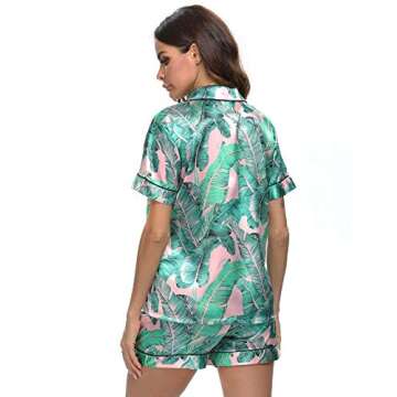 SWOMOG Womens Silk Satin Pajamas Set Button Down Sleepwear Loungewear