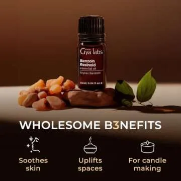 Gya Labs Benzoin Resinoid Essential Oil for Skin - 0.34 Fl Oz - 100% Pure Natural Benzoin Resinoid Oil for Hair, Diffuser, Candle Making Scent & DIY
