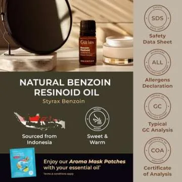 Gya Labs Benzoin Resinoid Essential Oil for Skin - 0.34 Fl Oz - 100% Pure Natural Benzoin Resinoid Oil for Hair, Diffuser, Candle Making Scent & DIY