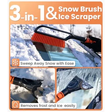 Zanch 3-in-1 27" Snow Brush and Ice Scraper for Car Windshield [Wider Snow Brush, One-Wipe Clean] Sn...