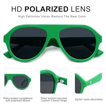 VANLINKER Retro Aviator Polarized Sunglasses for Men Women Trendy 70s Vintage Plastic Frame Sun Glasses VL9750 Green