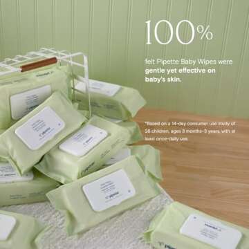 Pipette Baby Wipes - 100% Natural Plant-Derived Fibers, Unscented, Water-Based & Alcohol-Free for Sensitive Skin, Clean, Safe, Gentle, Newborn Essentials Must Haves, 50 Count (Pack of 1)