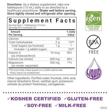 Bluebonnet Nutrition Liquid Calcium Citrate Calcium Citrate, Magnesium Citrate, Vitamin D3, Bone Hea...